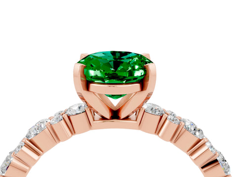 Rose gold Oval Cut Emerald Solitaire with Side Stones, Pave Band, Four-Prong Setting_40