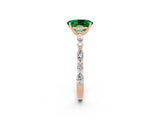 Rose gold Oval Cut Emerald Solitaire with Side Stones on a Pavé Band and Four-Prong Setting_2