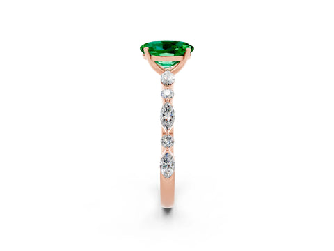 Rose gold Oval Cut Emerald Solitaire with Side Stones on a Pavé Band and Four-Prong Setting_2