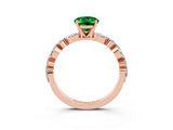 Rose gold Oval Cut Emerald Solitaire with Side Stones on a Pavé Band and Four-Prong Setting_3
