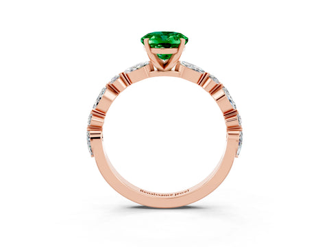 Rose gold Oval Cut Emerald Solitaire with Side Stones on a Pavé Band and Four-Prong Setting_3