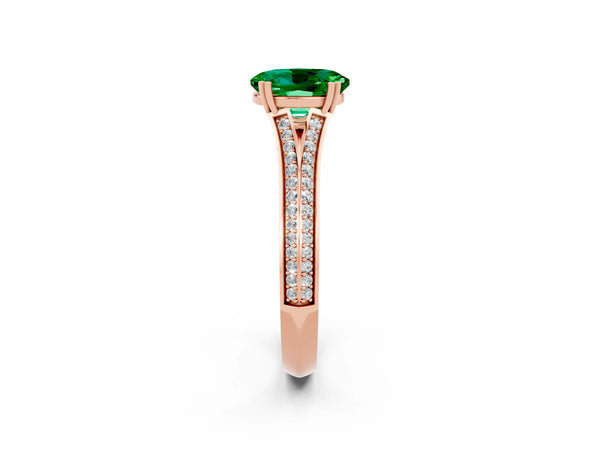 Rose gold Oval Cut Emerald Split Shank Engagement Ring with Pavé Band