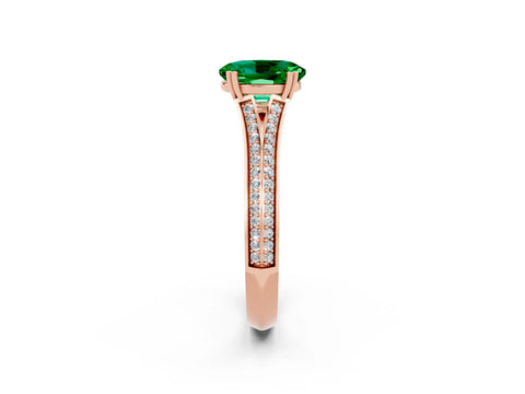 Rose gold Oval Cut Emerald Split Shank Engagement Ring with Pavé Band_2