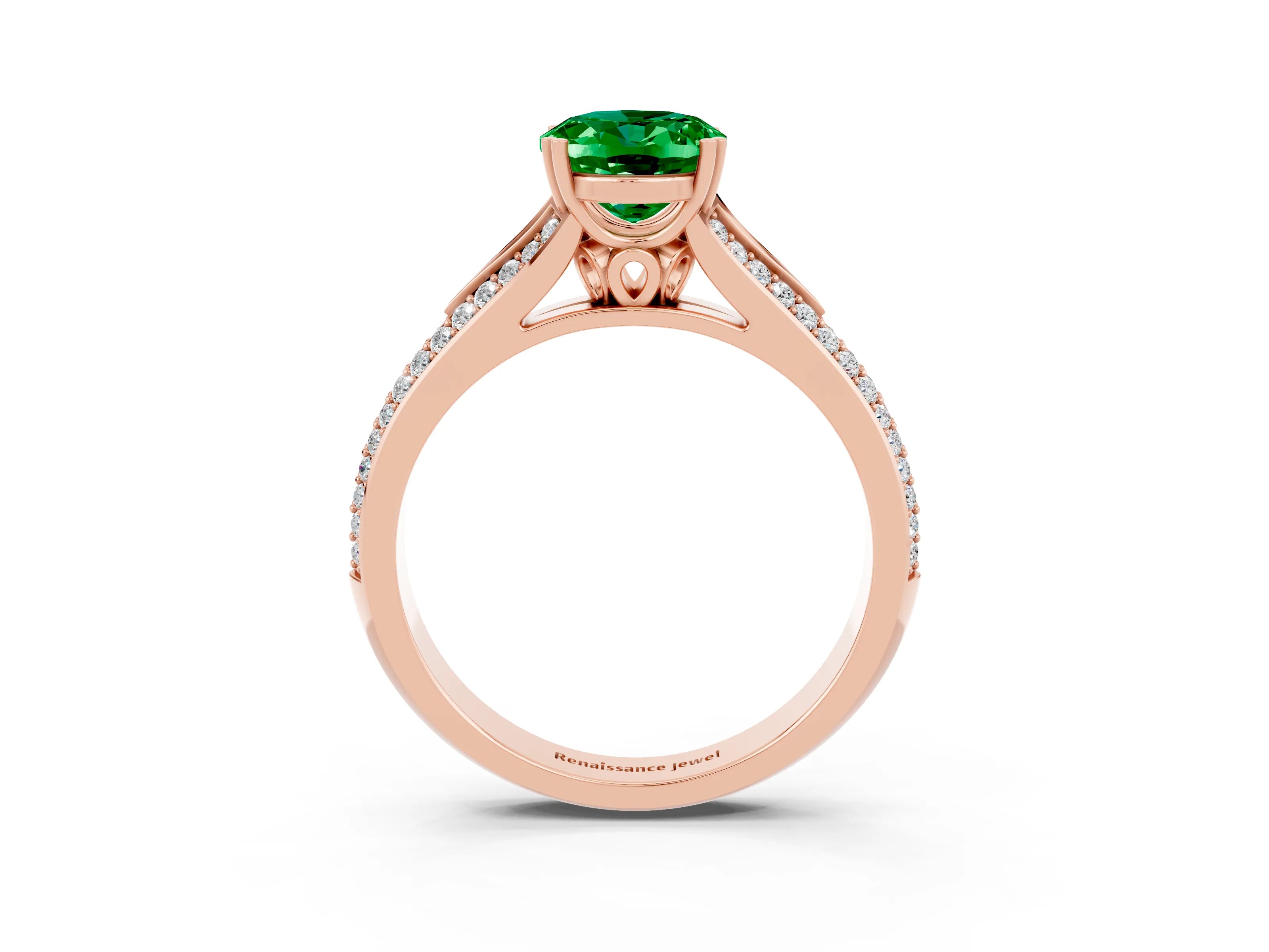 Rose gold Oval Cut Emerald Split Shank Engagement Ring with Pavé Band_3