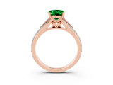 Rose gold Oval Cut Emerald Split Shank Engagement Ring with Pavé Band_3