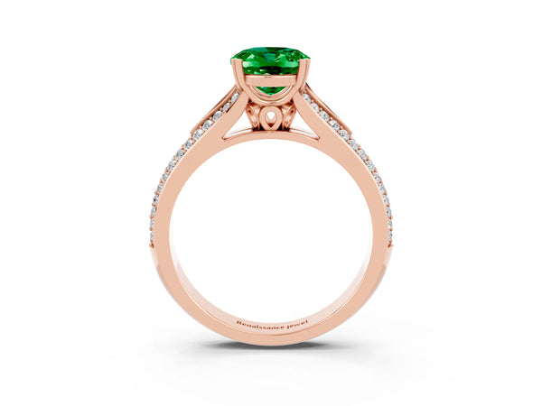 Rose gold Oval Cut Emerald Split Shank Engagement Ring with Pavé Band