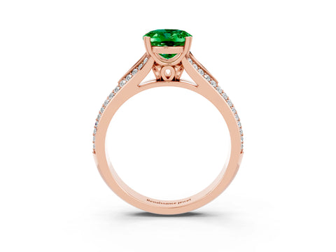 Rose gold Oval Cut Emerald Split Shank Engagement Ring with Pavé Band_3