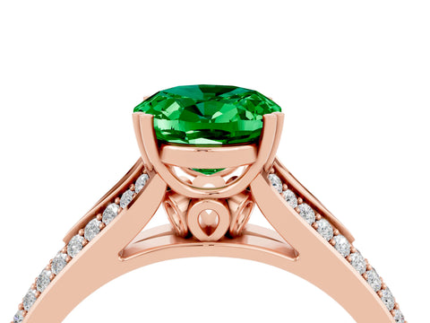 Rose gold Oval Cut Emerald Split Shank Engagement Ring with Pavé Band_4