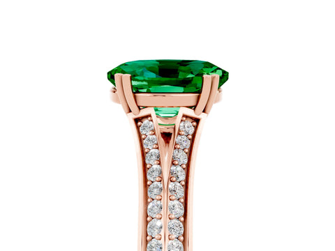 Rose gold Oval Cut Emerald Split Shank Engagement Ring with Pavé Band_5