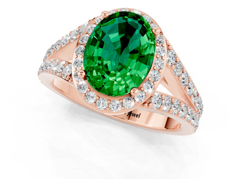 Rose gold Oval Cut Emerald Split Shank Halo Ring with Four-Prong Setting_13