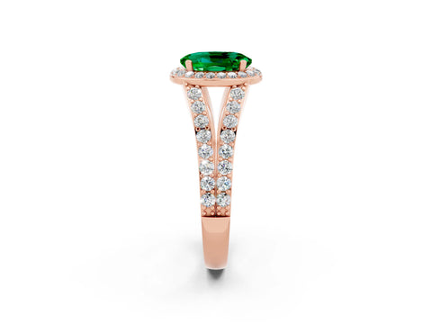 Rose gold Oval Cut Emerald Split Shank Halo Ring with Four-Prong Setting_14
