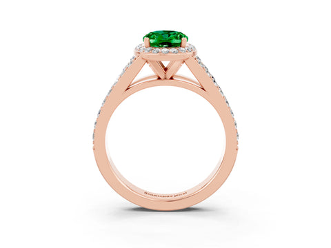 Rose gold Oval Cut Emerald Split Shank Halo Ring with Four-Prong Setting_15