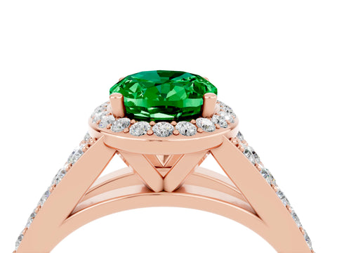 Rose gold Oval Cut Emerald Split Shank Halo Ring with Four-Prong Setting_16