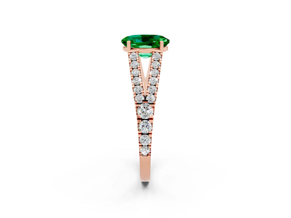 Rose gold Oval Cut Emerald Split Shank Pavé Engagement Ring with Four-Prong Setting