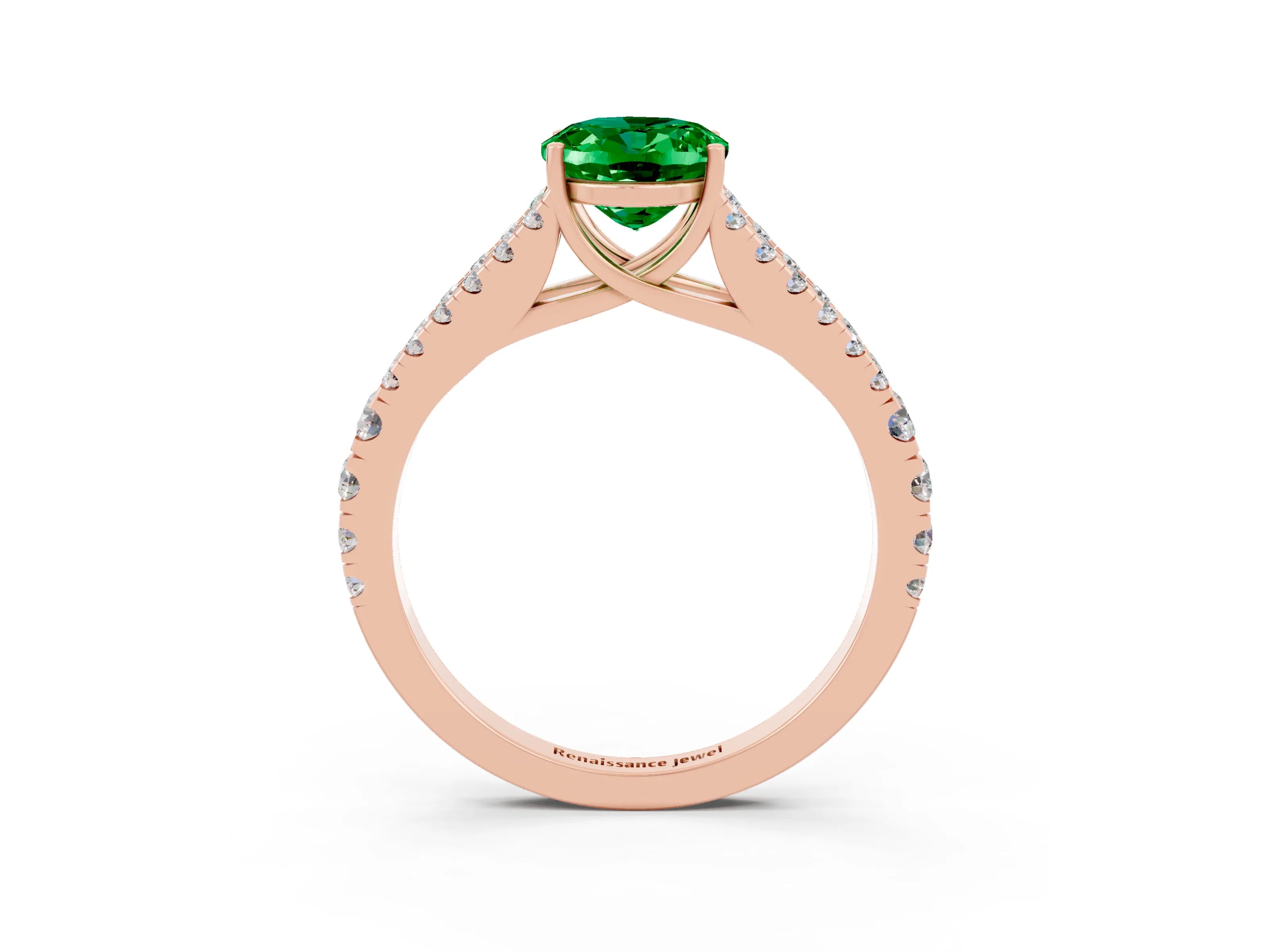 Rose gold Oval Cut Emerald Split Shank Pavé Engagement Ring with Four-Prong Setting_15