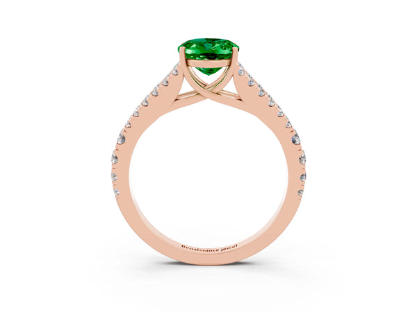 Rose gold Oval Cut Emerald Split Shank Pavé Engagement Ring with Four-Prong Setting