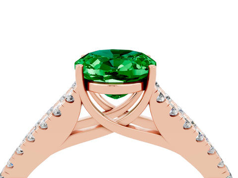 Rose gold Oval Cut Emerald Split Shank Pavé Engagement Ring with Four-Prong Setting_16