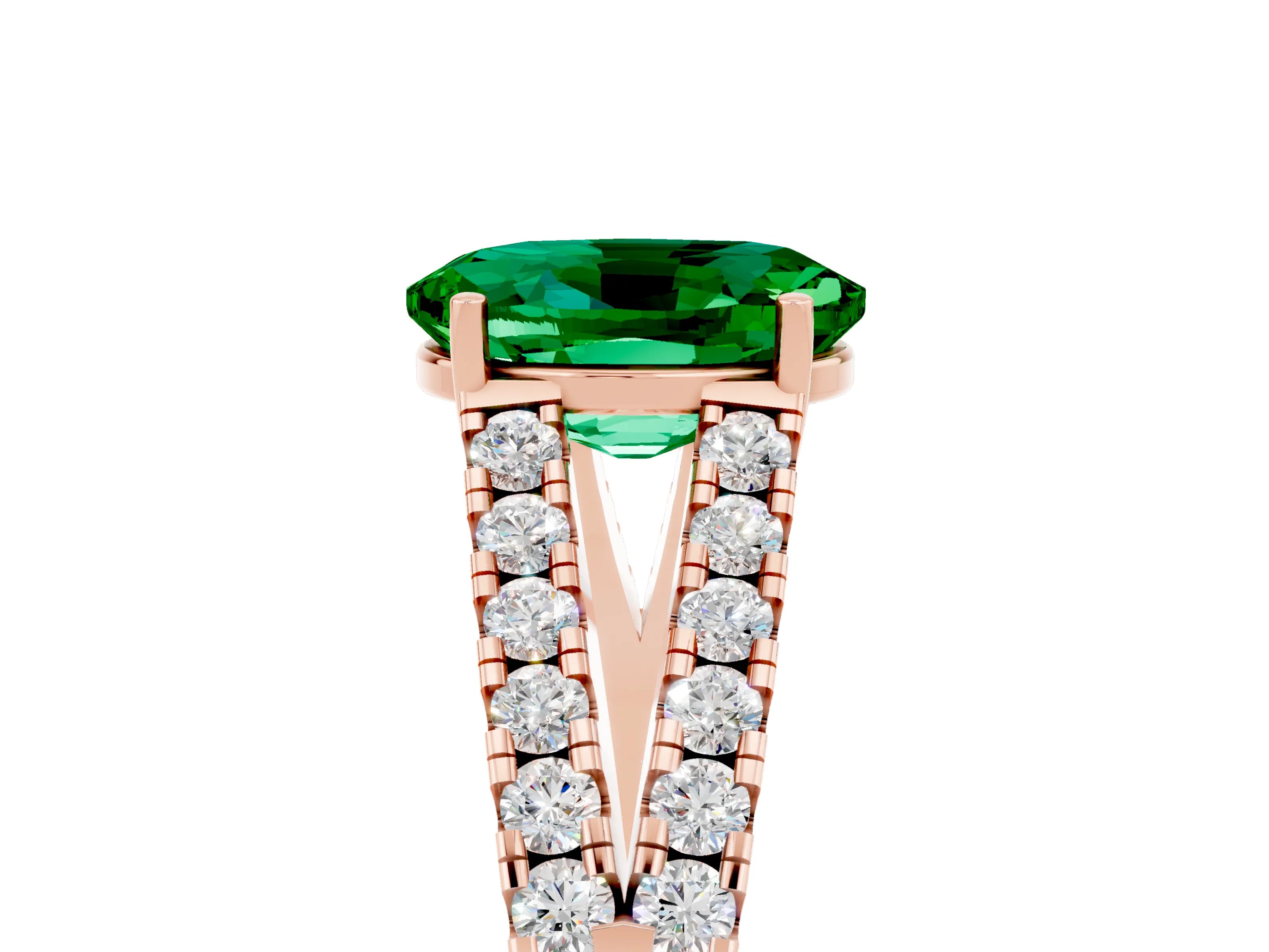 Rose gold Oval Cut Emerald Split Shank Pavé Engagement Ring with Four-Prong Setting_17