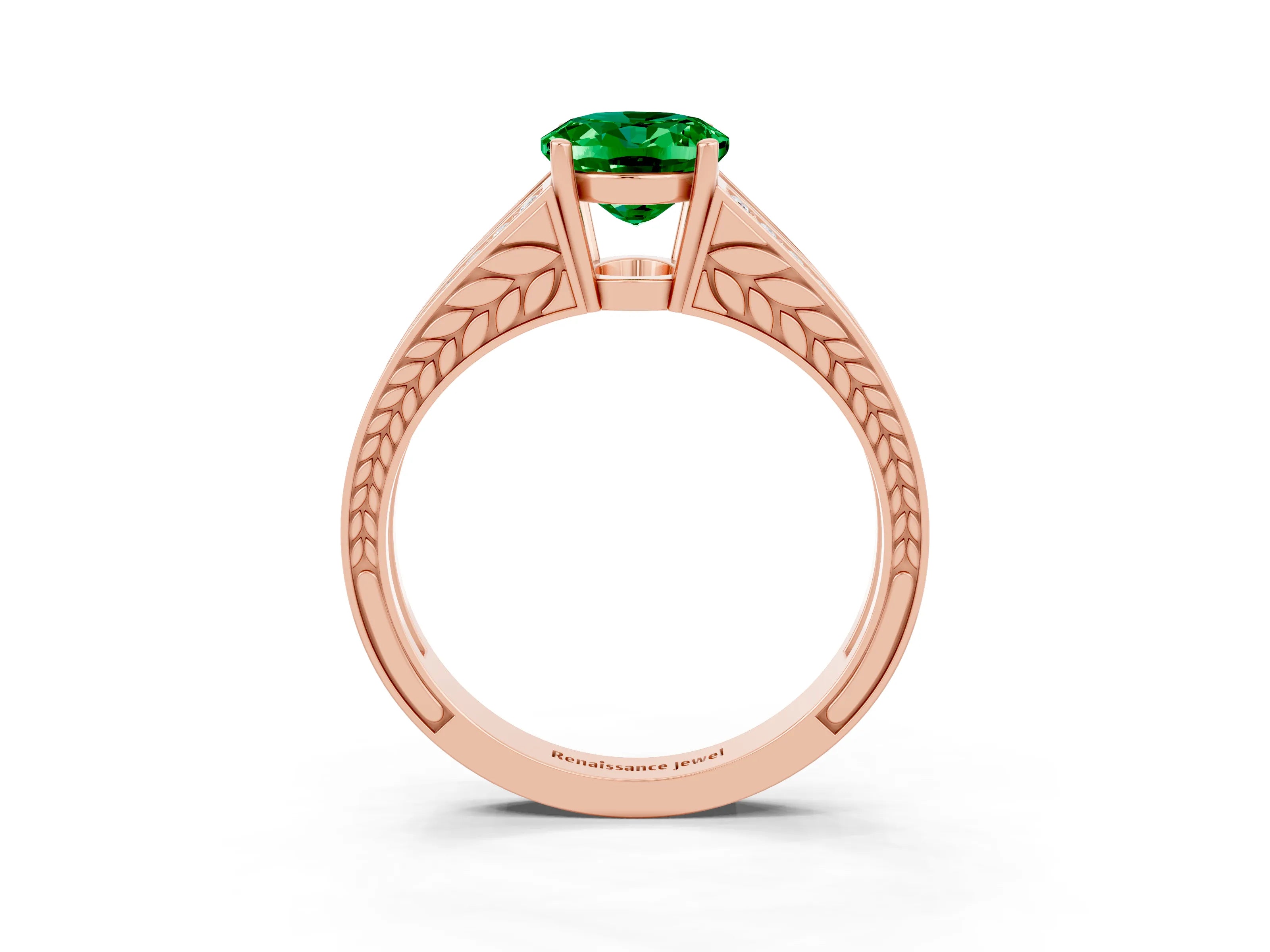 Rose gold Oval Cut Emerald Split Shank Ring with Pavé Band and Four-Prong Setting_3