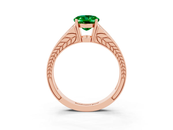 Rose gold Oval Cut Emerald Split Shank Ring with Pavé Band and Four-Prong Setting