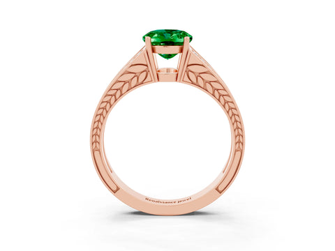 Rose gold Oval Cut Emerald Split Shank Ring with Pavé Band and Four-Prong Setting_3