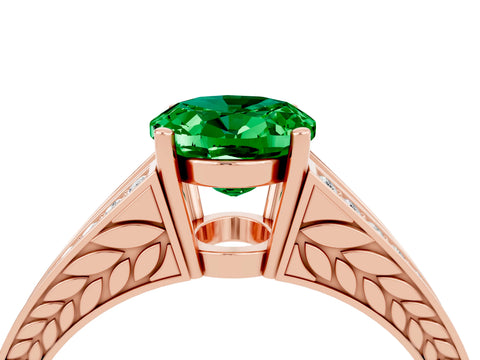 Rose gold Oval Cut Emerald Split Shank Ring with Pavé Band and Four-Prong Setting_4