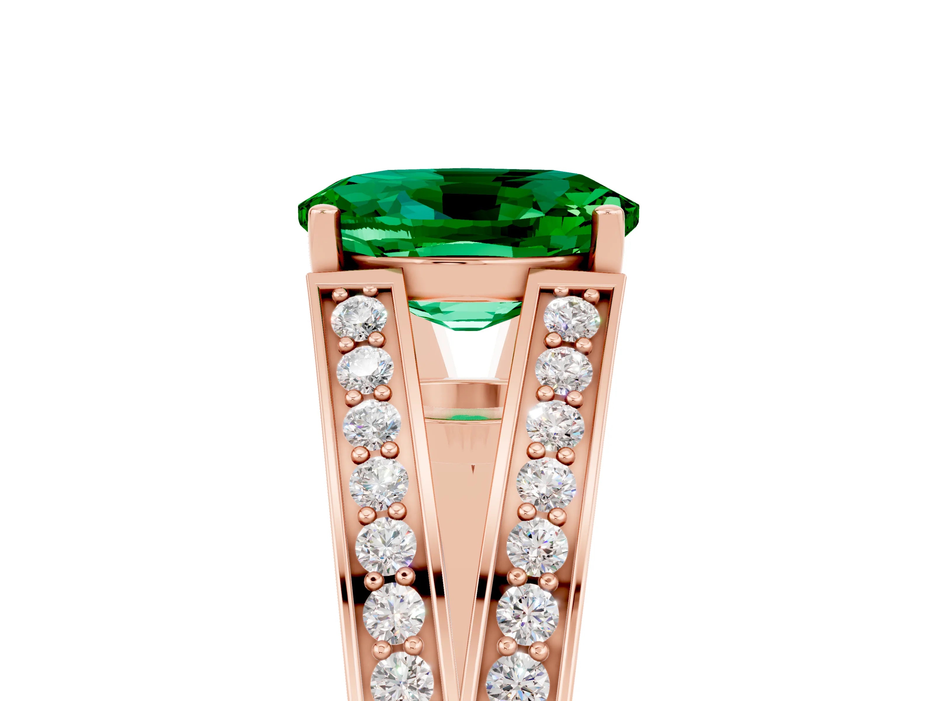 Rose gold Oval Cut Emerald Split Shank Ring with Pavé Band and Four-Prong Setting_5