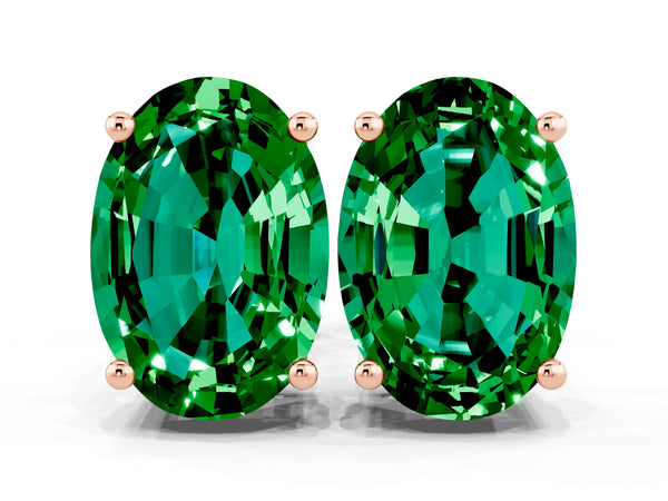 Rose gold Oval Cut Emerald Stud Earrings