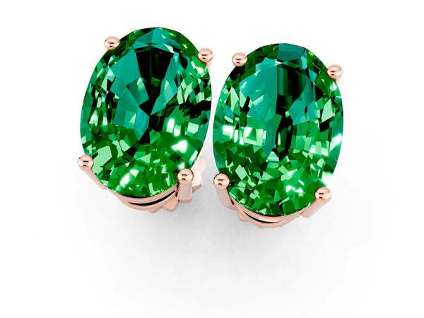 Rose gold Oval Cut Emerald Stud Earrings