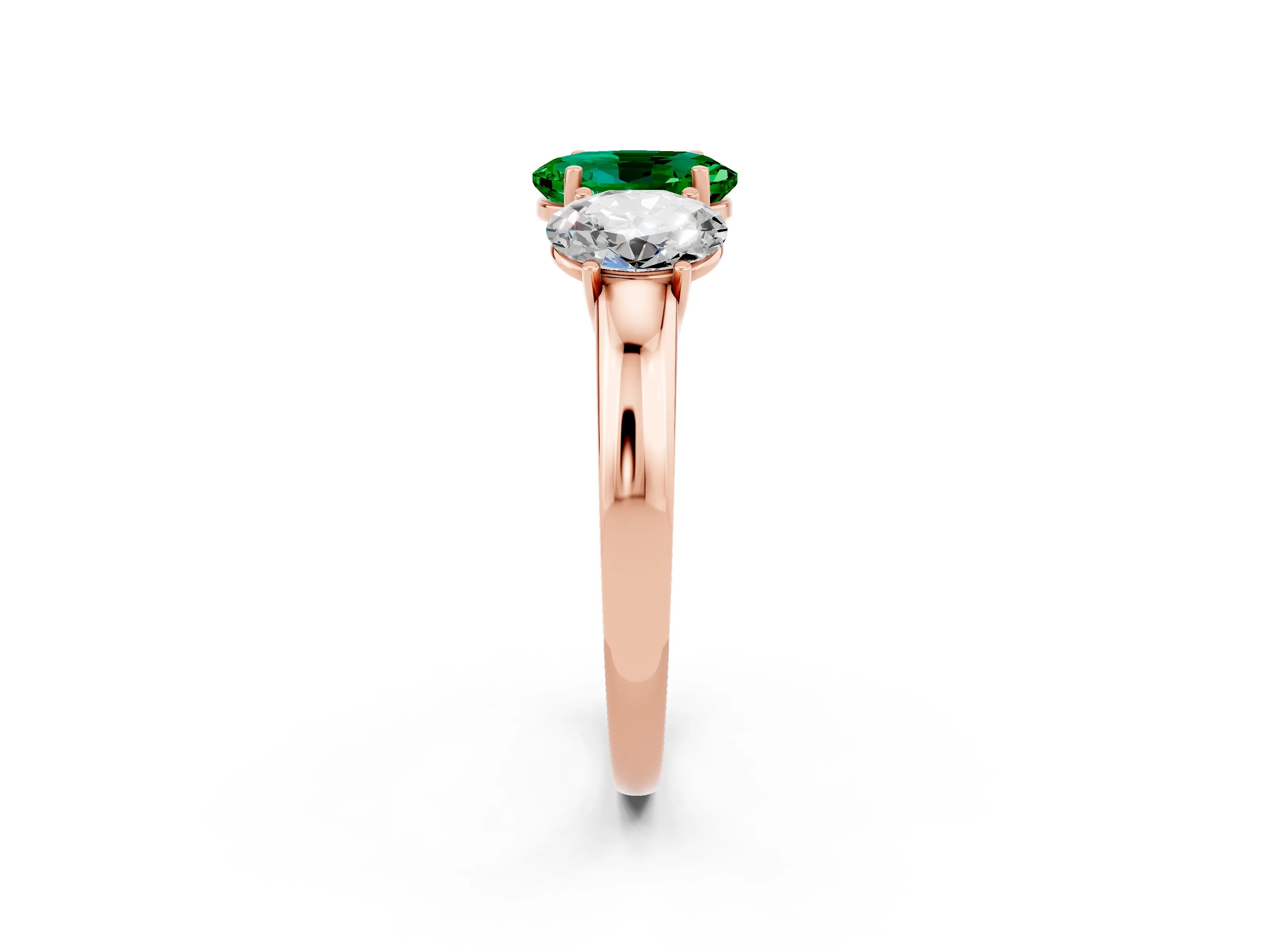 Rose gold Oval Cut Emerald Three-Stone Ring with Four-Prong Setting and Classic Band_2