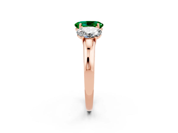 Rose gold Oval Cut Emerald Three-Stone Ring with Four-Prong Setting and Classic Band