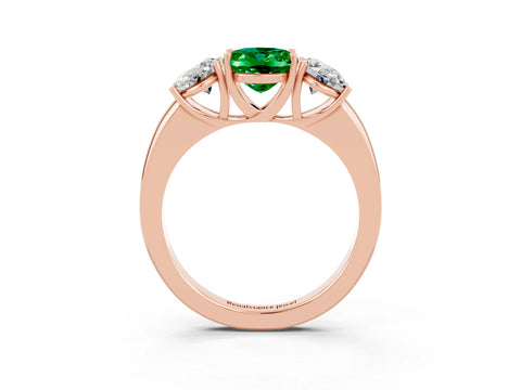 Rose gold Oval Cut Emerald Three-Stone Ring with Four-Prong Setting and Classic Band_3