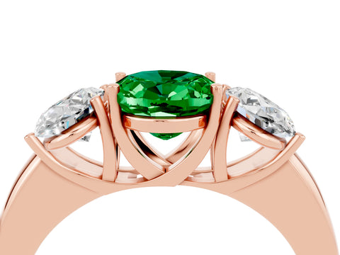 Rose gold Oval Cut Emerald Three-Stone Ring with Four-Prong Setting and Classic Band_4