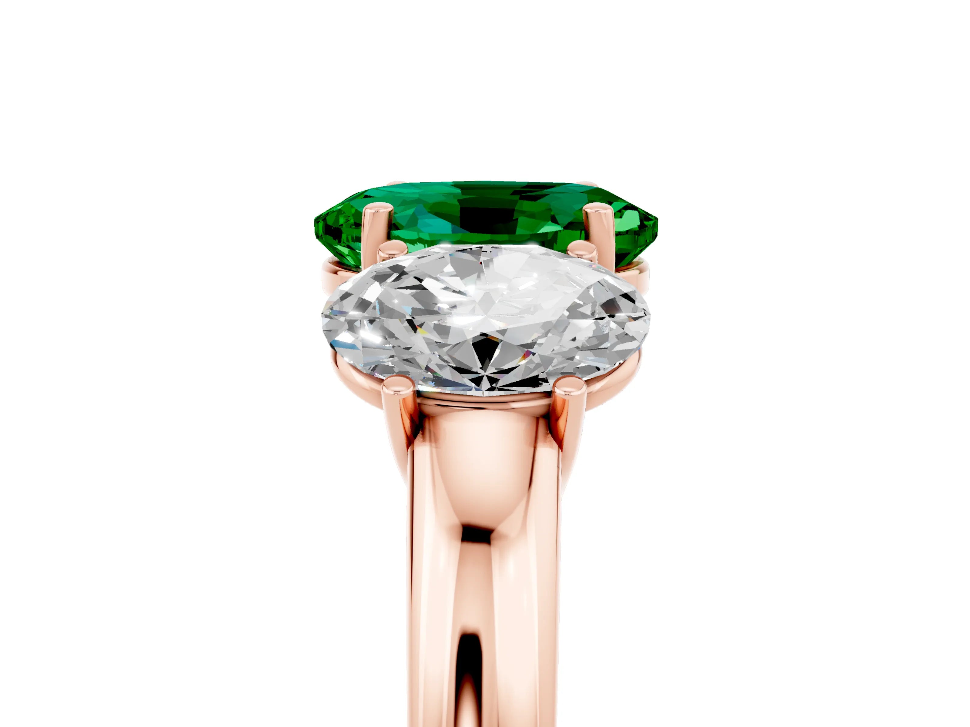 Rose gold Oval Cut Emerald Three-Stone Ring with Four-Prong Setting and Classic Band_5