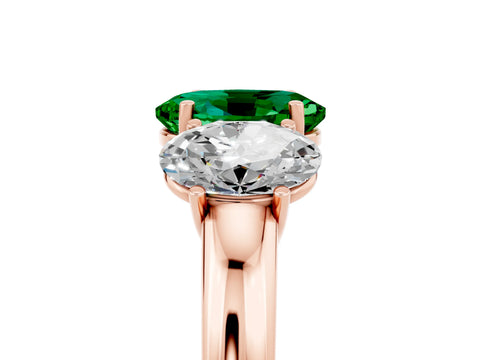 Rose gold Oval Cut Emerald Three-Stone Ring with Four-Prong Setting and Classic Band_5