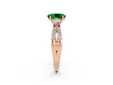 Rose gold Oval Cut Emerald Three-Stone Ring with Pavé Split Shank and Four-Prong Setting_14
