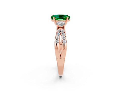 Rose gold Oval Cut Emerald Three-Stone Ring with Pavé Split Shank and Four-Prong Setting_14