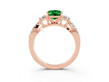Rose gold Oval Cut Emerald Three-Stone Ring with Pavé Split Shank and Four-Prong Setting_15