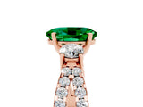 Rose gold Oval Cut Emerald Three-Stone Ring with Pavé Split Shank and Four-Prong Setting_17