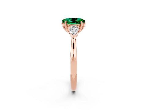 Rose gold Oval Cut Emerald Three-Stone Ring with Pear Side Stones and Four-Prong Setting_38