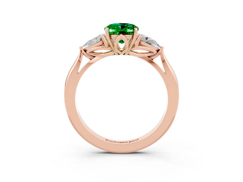 Rose gold Oval Cut Emerald Three-Stone Ring with Pear Side Stones and Four-Prong Setting_39