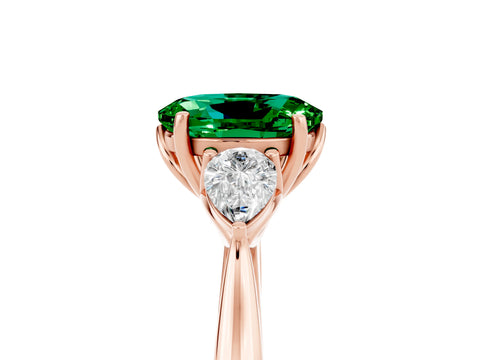 Rose gold Oval Cut Emerald Three-Stone Ring with Pear Side Stones and Four-Prong Setting_41