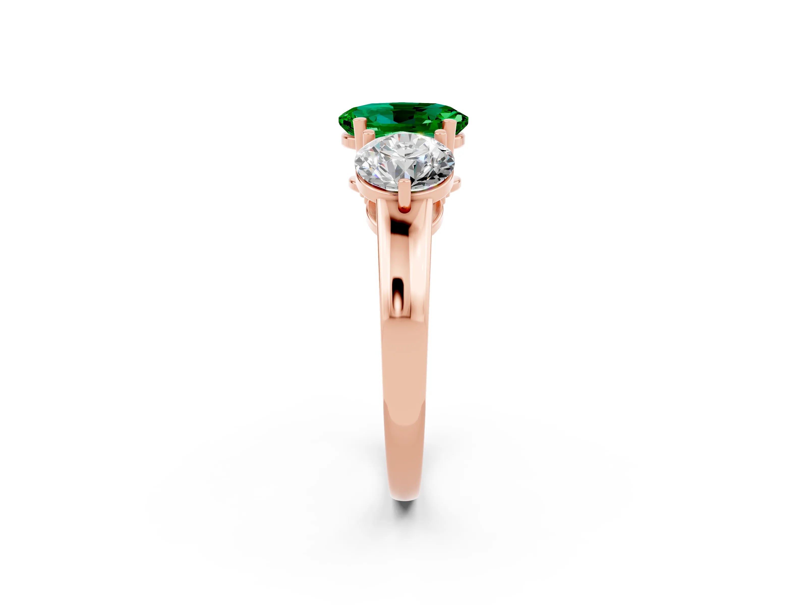 Rose gold Oval Cut Emerald Three-Stone Ring with Prong Setting and Classic Band_2