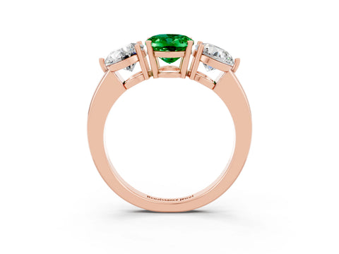 Rose gold Oval Cut Emerald Three-Stone Ring with Prong Setting and Classic Band_3