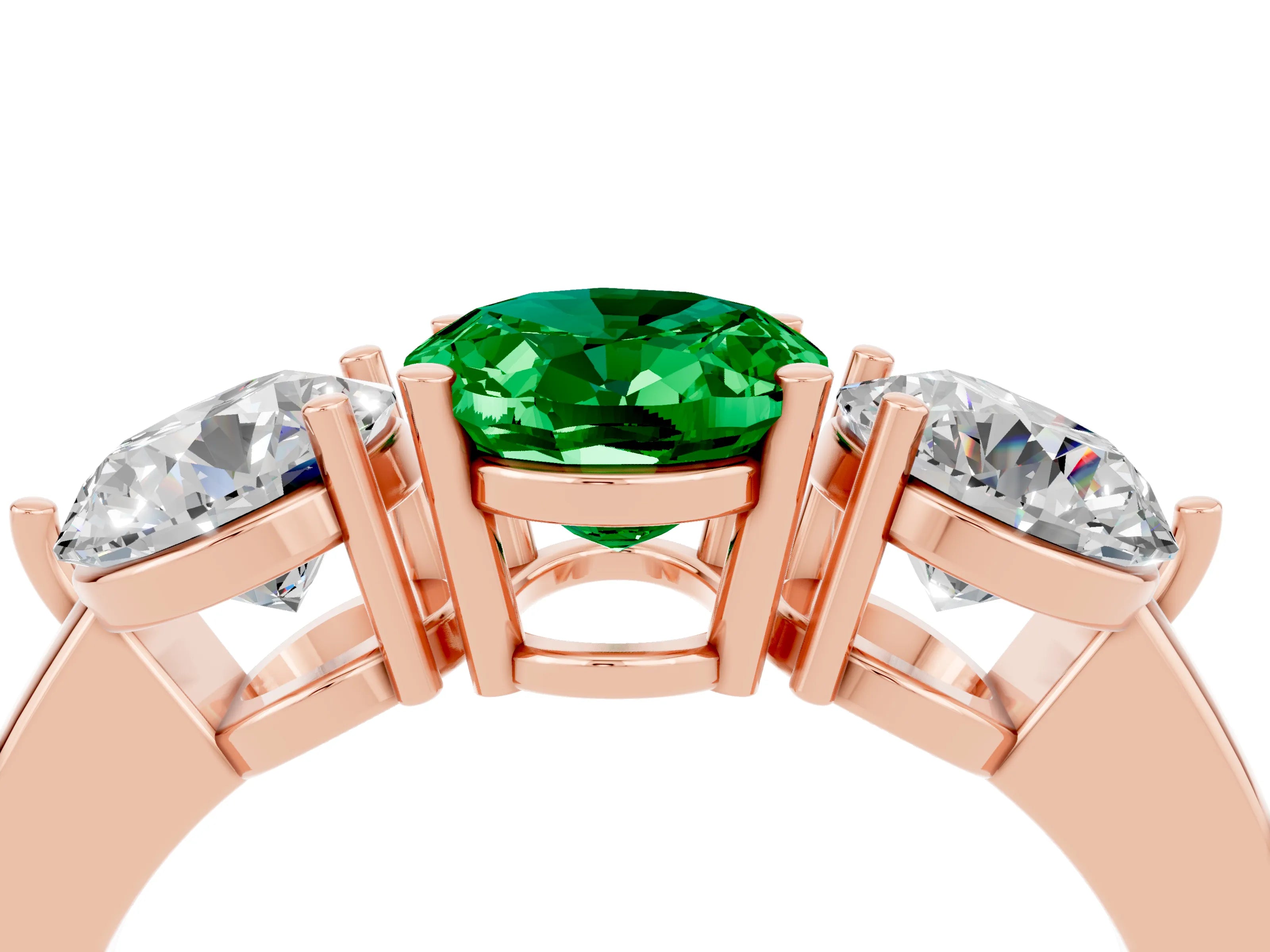 Rose gold Oval Cut Emerald Three-Stone Ring with Prong Setting and Classic Band_4