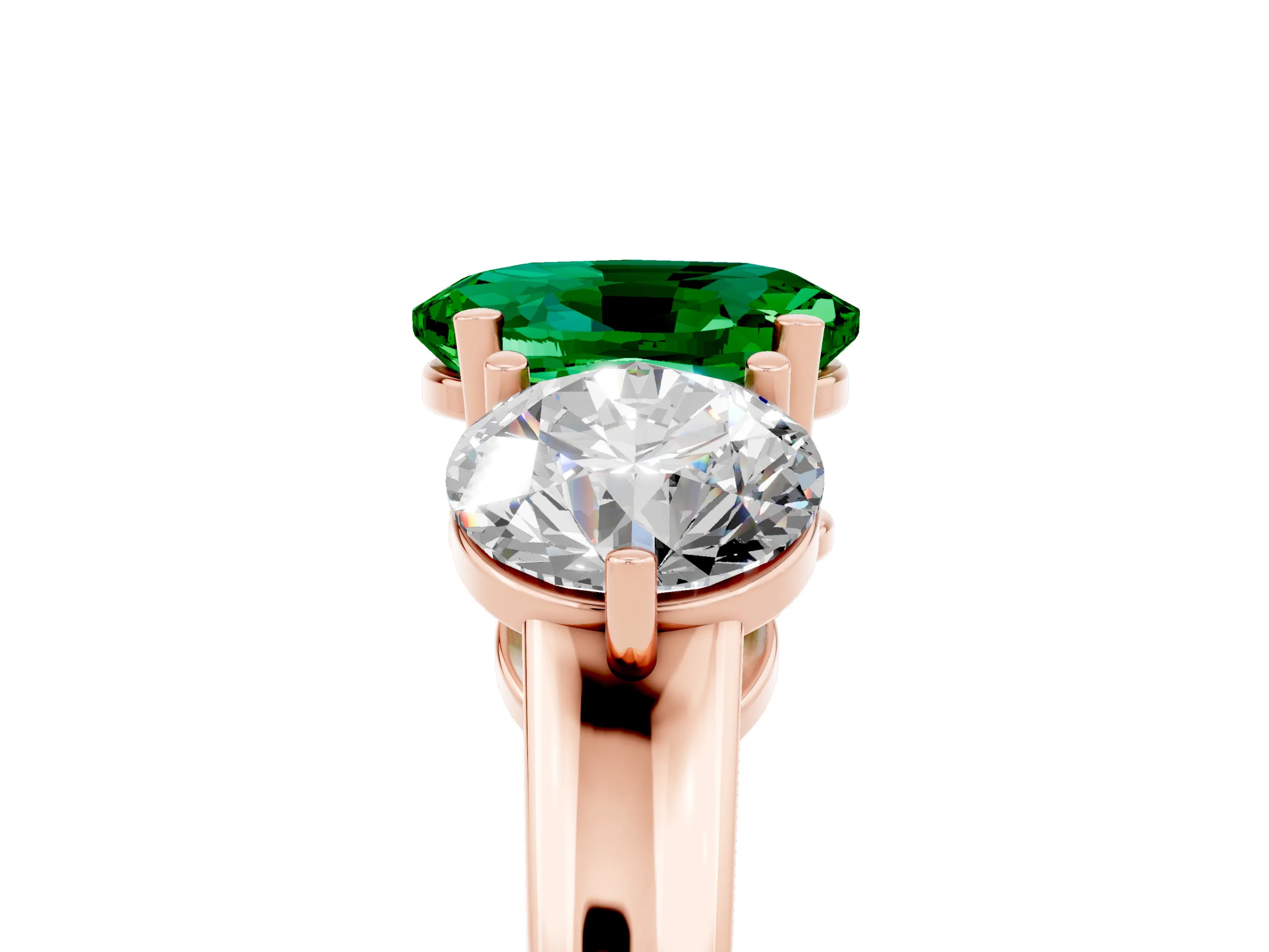 Rose gold Oval Cut Emerald Three-Stone Ring with Prong Setting and Classic Band_5