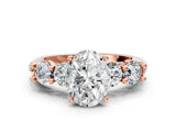 Rose gold Oval Cut Five-Stone Prong Set Diamond Ring with Classic Band_43