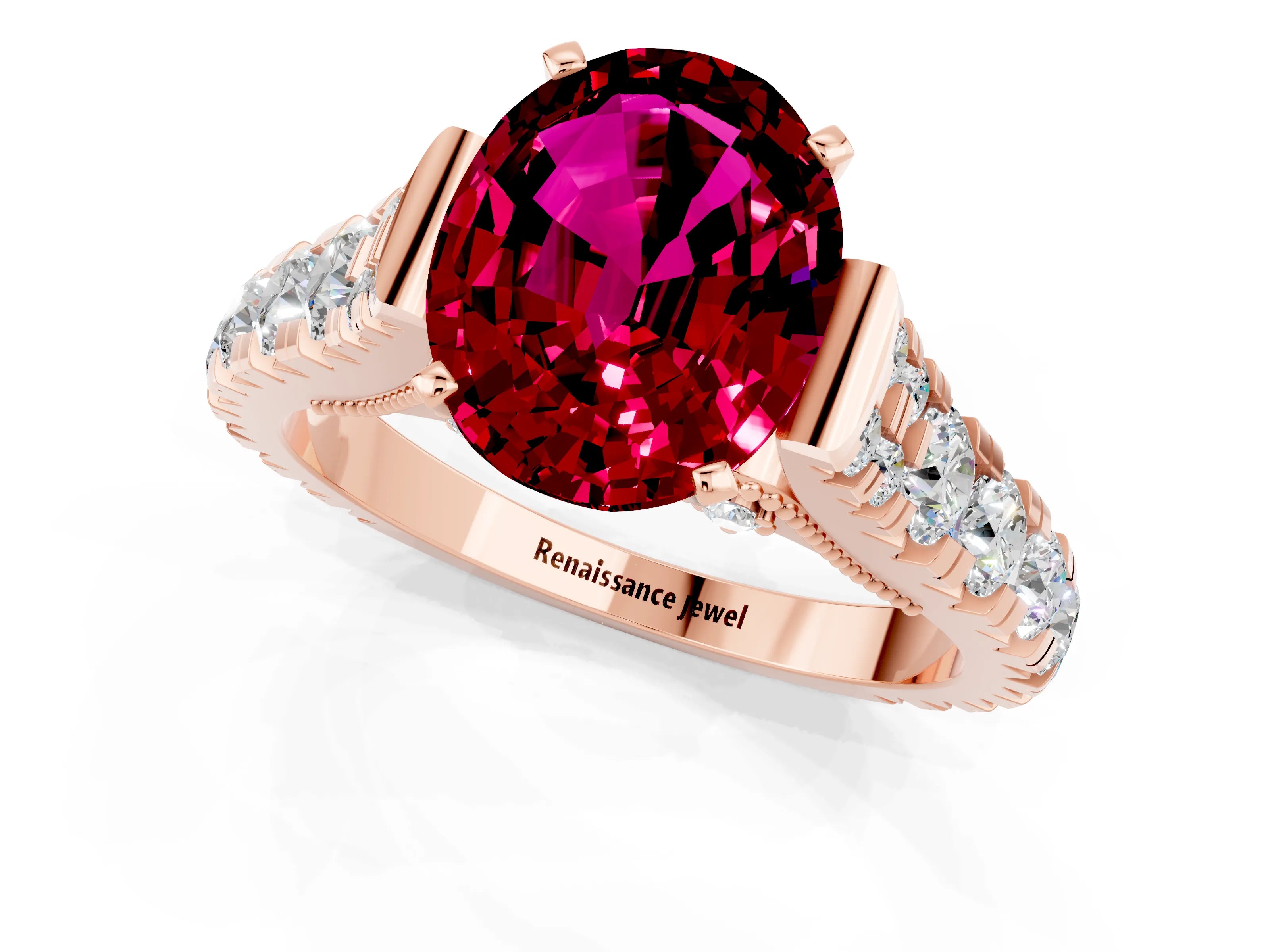 Rose gold Oval Cut Garnet Classic Solitaire Ring with Pavé Band and Four-Prong Setting_1