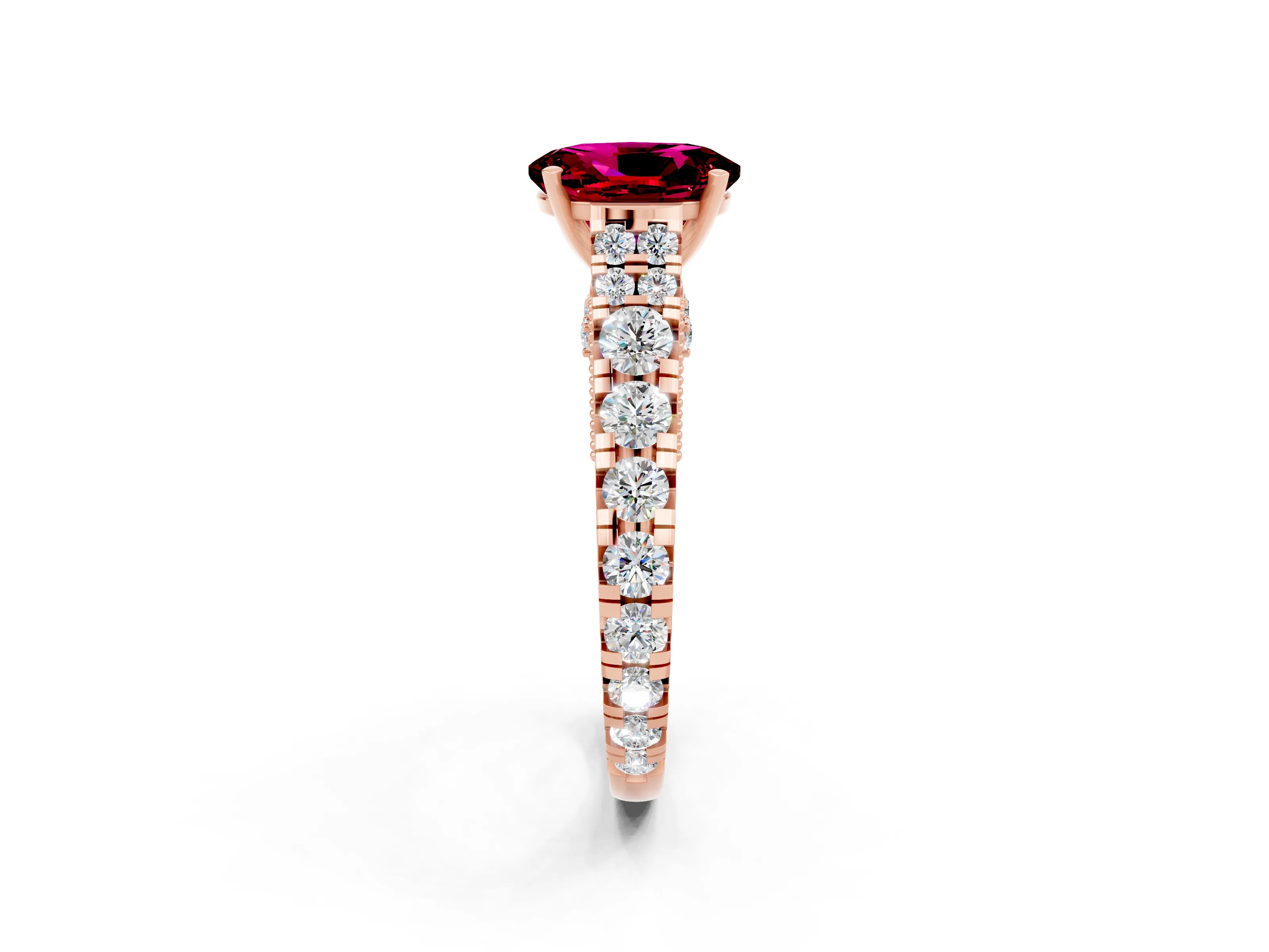 Rose gold Oval Cut Garnet Classic Solitaire Ring with Pavé Band and Four-Prong Setting_2