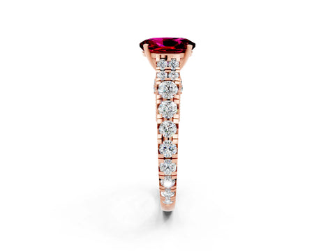 Rose gold Oval Cut Garnet Classic Solitaire Ring with Pavé Band and Four-Prong Setting_2